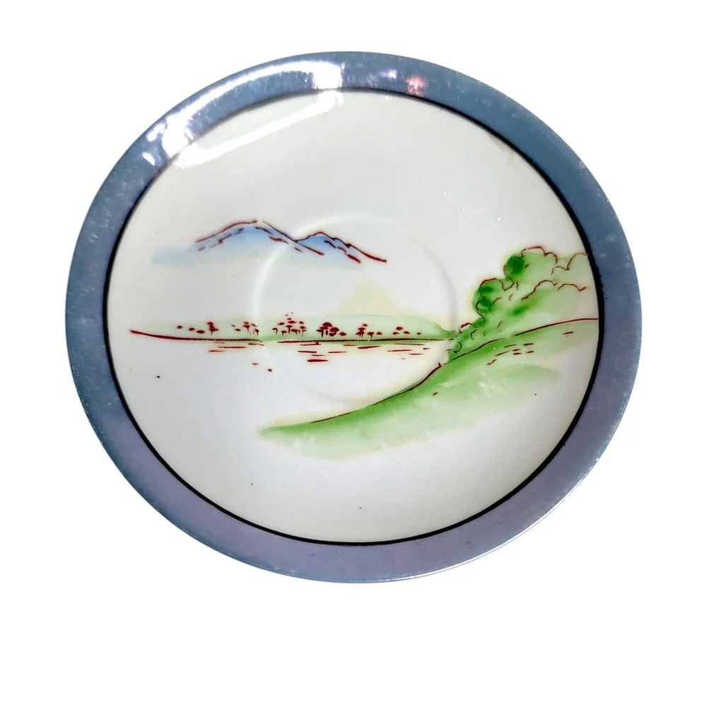 Vintage Chikaramachi Hand Painted Lusterware Saucers Set of 2 Made in Japan 5.5